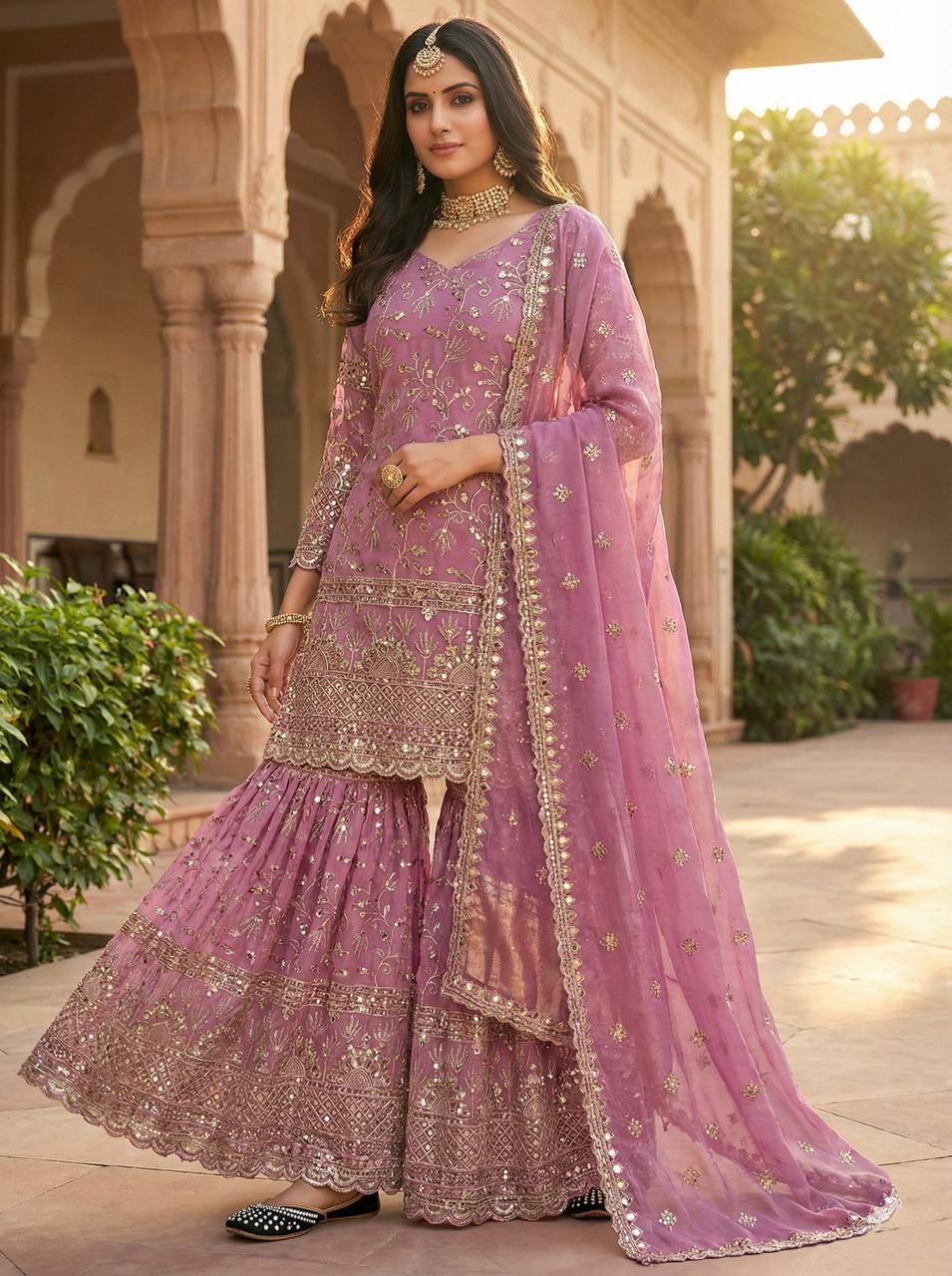 Terracotta Orange Couture Sharara Set - Festive Wear